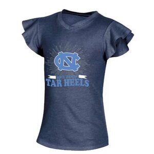 NCAA Girls North Carolina Tar Heels Ruffle Short Sleeve V-Neck T-Shirt Gray Sz L